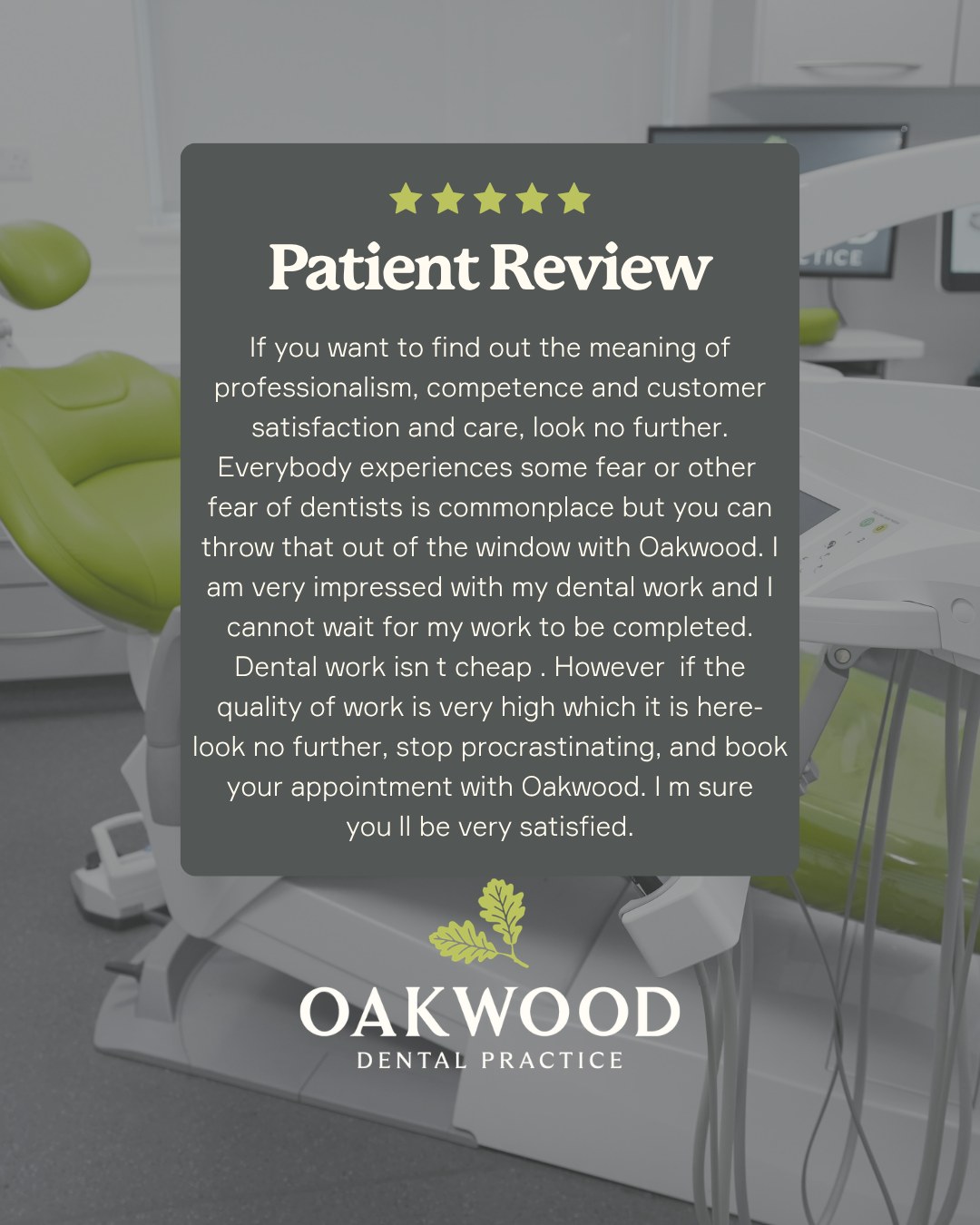 We love hearing feedback like this! ⭐️⭐️⭐️⭐️⭐️

Thank you to our wonderful patient for the kind words, we’re so glad you had a positive experience at Oakwood Dental Practice.

Your trust means everything to us. 🦷💬

#PatientReview #OakwoodDental #FiveStarService #HappyPatients #TrustedCare #GoogleReview