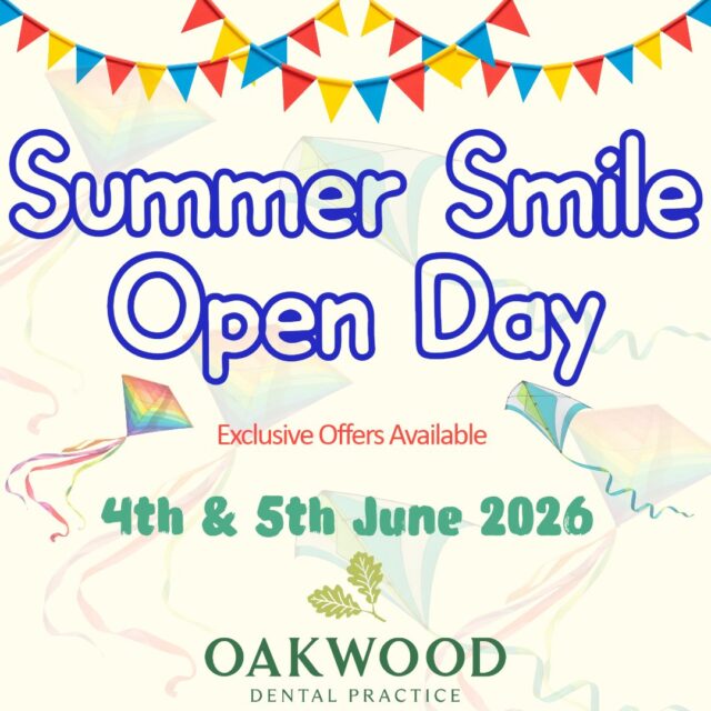 🎉 Summer Smile Open Day on the 4th & 5th June 2026 🎉
Oakwood Dental Practice is excited to welcome you to our exclusive Open Day event! Everyone is invited, registered or not! 🦷✨
For TWO DAYS ONLY, we’ll be offering special discounts on:
⭐ Invisalign
⭐ Teeth Whitening
⭐ Dental Implants
Whether you’re thinking about straightening your teeth, brightening your smile, or replacing missing teeth, our team will be here to guide you through your options.
📅 Thursday 4th & Friday 5th June 2026
📍 Oakwood Dental Practice, Botley, SO30 2ES
Book your consultation today and start your smile transformation with exclusive event offers! 😁
#OakwoodDental #OpenDay #InvisalignSmile #TeethWhitening #DentalImplants #SmileConfidence