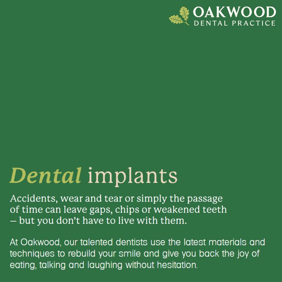 Missing teeth can affect more than just your smile. 🦷✨
Dental implants are a long-lasting, natural-looking solution designed to restore both the appearance and function of your teeth.
At Oakwood Dental Practice, we provide personalised implant care from consultation through to your final smile, using advanced technology and a patient-focused approach to make your journey as comfortable as possible.
Whether you’re replacing one tooth or multiple teeth, our team is here to help you smile, eat, and feel confident again. 💙
📞 Book your implant consultation today and take the first step towards restoring your smile.
#OakwoodDentalPractice #DentalImplants #SmileRestoration #MissingTeeth #AdvancedDentistry #ConfidentSmile